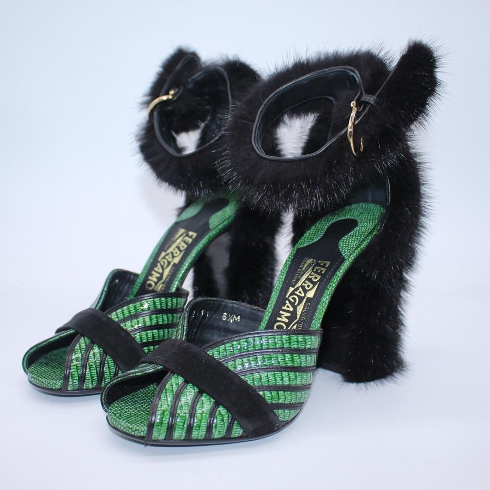 Salvatore Ferragamo FATA Reptile-Effect Leather Sandals Mink Pumps $1,500 6.5 M - Picture 8 of 11